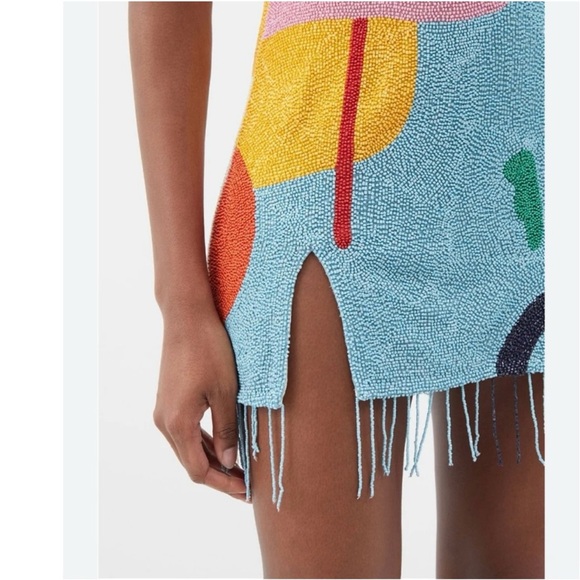 Staud Le Sable Square-Neck Beaded Mini Dress in Daffodil Dream Size XS - Picture 3 of 12